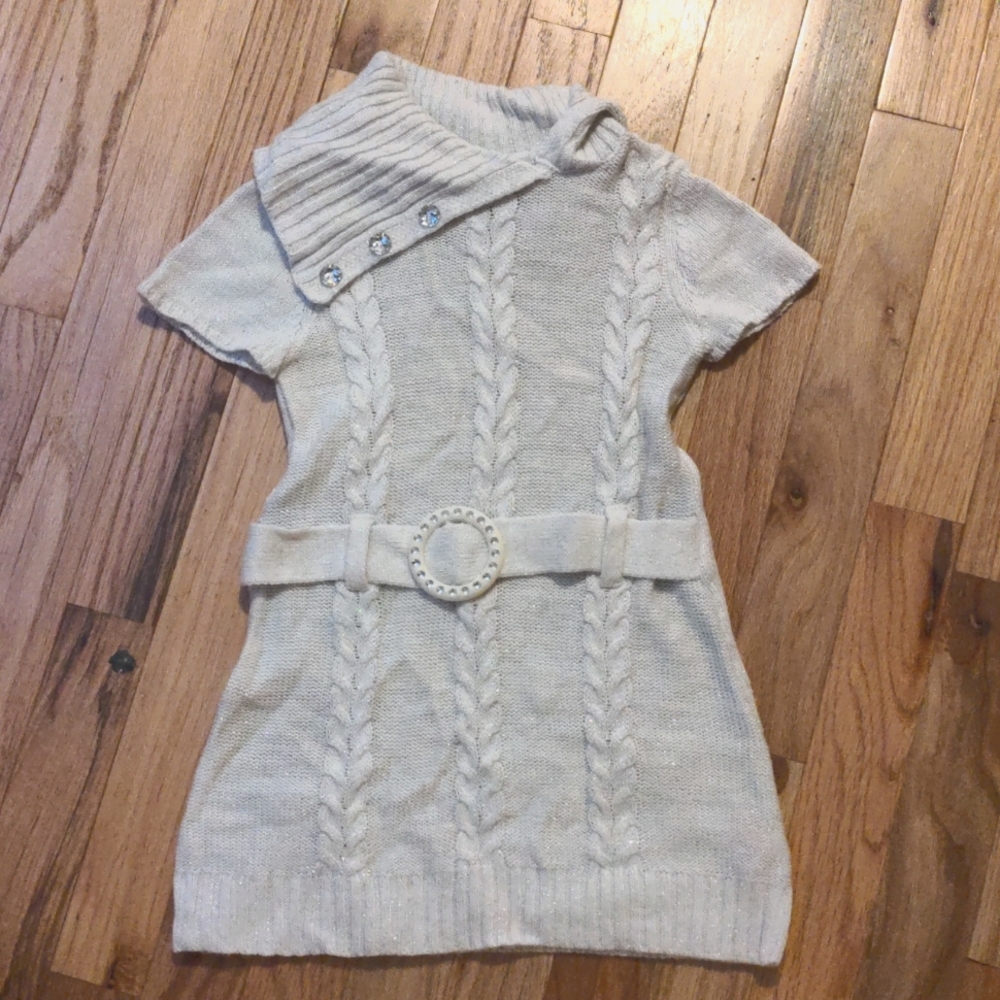 Girls Sparkling Ivory Sweater Dress